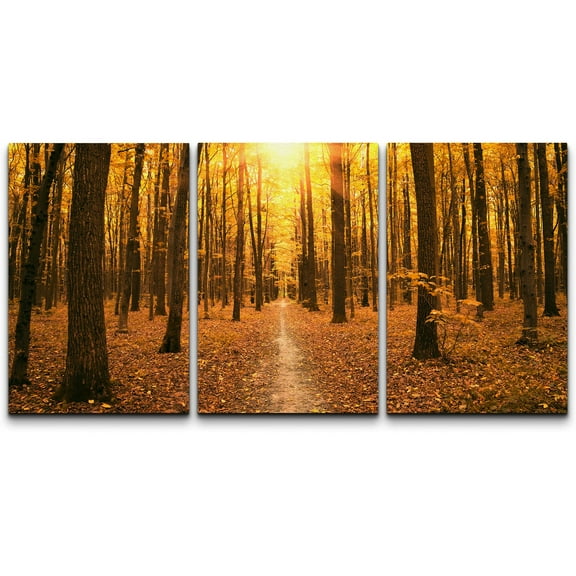wall26 Canvas Print Wall Art Set Red & Orange Autumn Tree Forest at Dusk Nature Wilderness Photography Realism Rustic Scenic Colorful Multicolor for Living Room, Bedroom, Office - 24"x36&quo