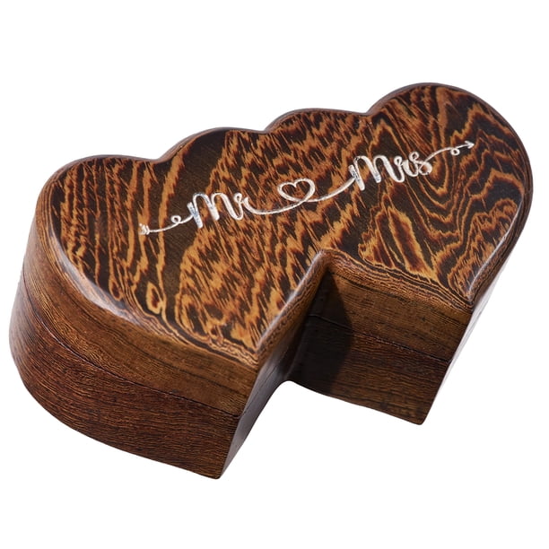 Caja de Anillos Rústica de Madera Hecha a Mano Mr & Mrs para Boda