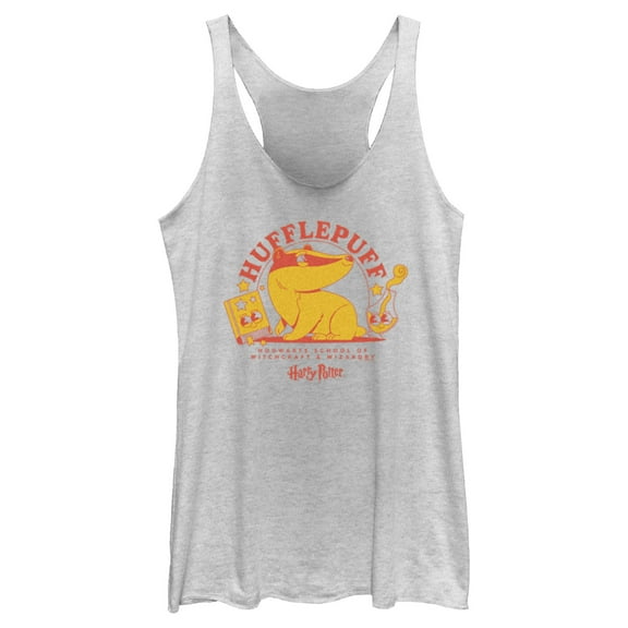 Women's Harry Potter Cute Hufflepuff Badger Racerback Tank Top White Heather X Small