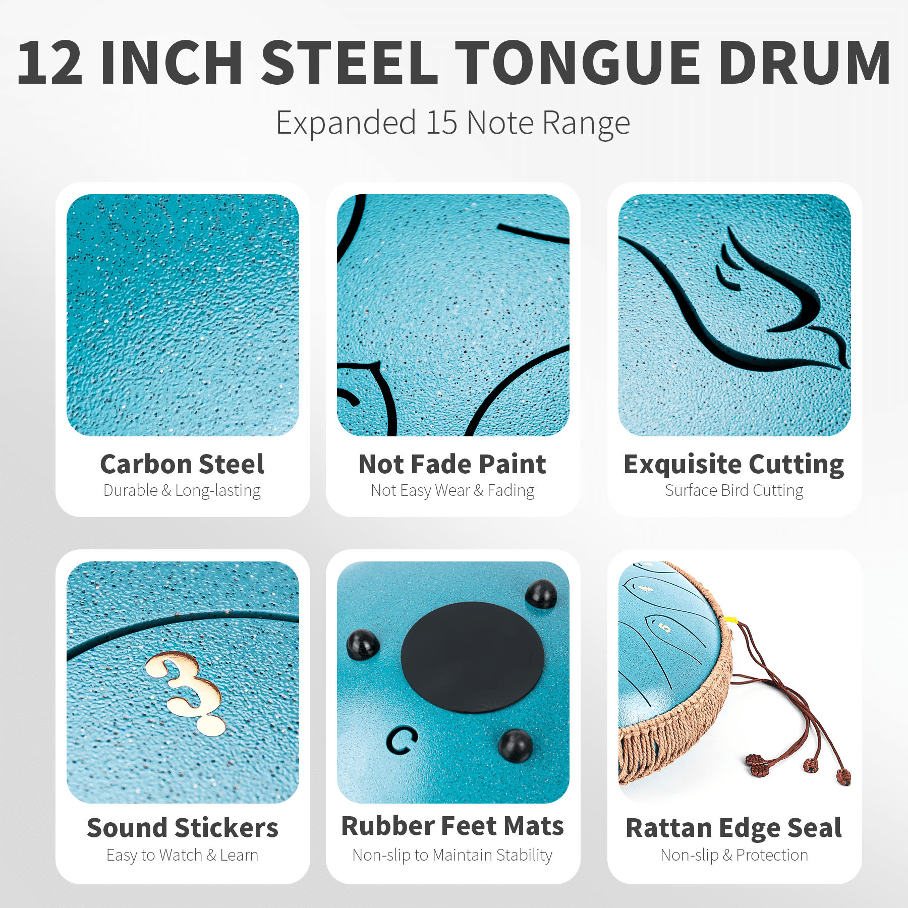 12" 15 Note Steel Tongue Drum C Major, Lidguni Tongue Pan Drums for Adults, Malachite Green