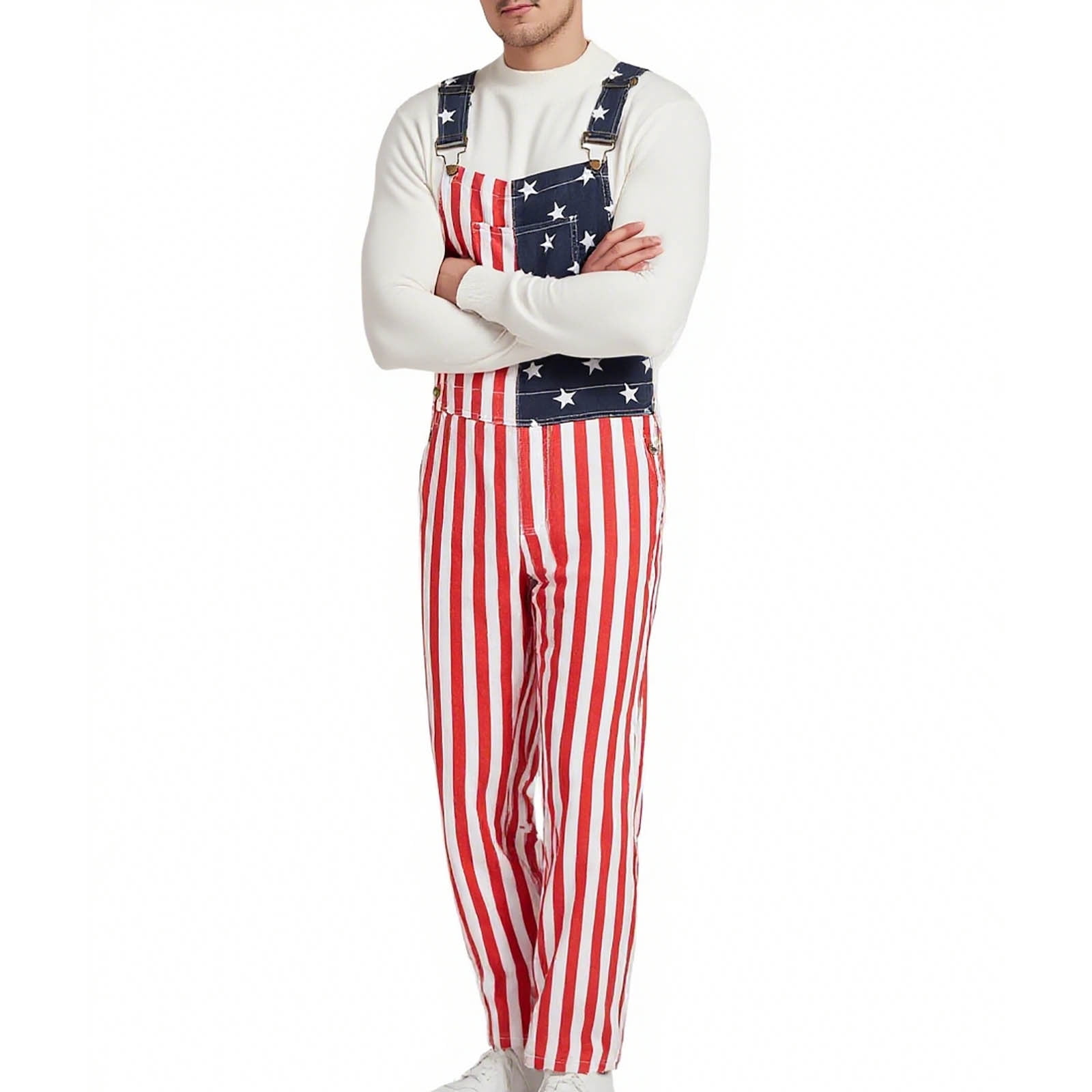 FAWUUDO Bib Overalls for Men Adjustable Straps Jumpsuit Striped 