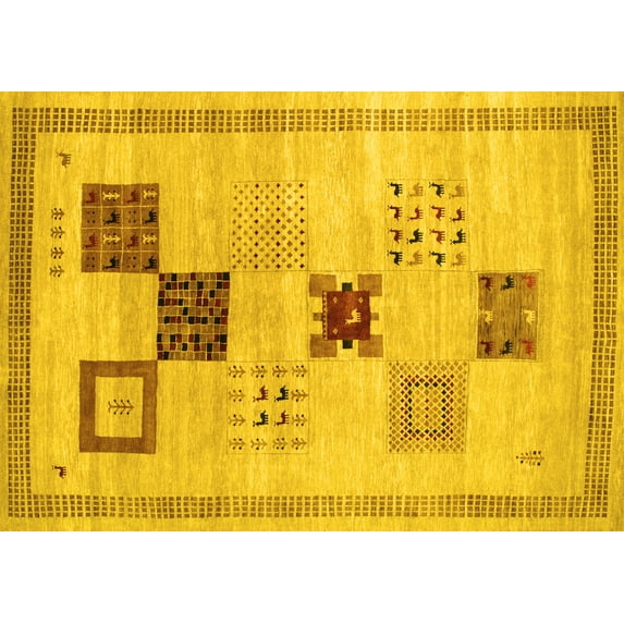 Ahgly Company Indoor Rectangle Abstract Yellow Contemporary Area Rugs, 5' x 7'