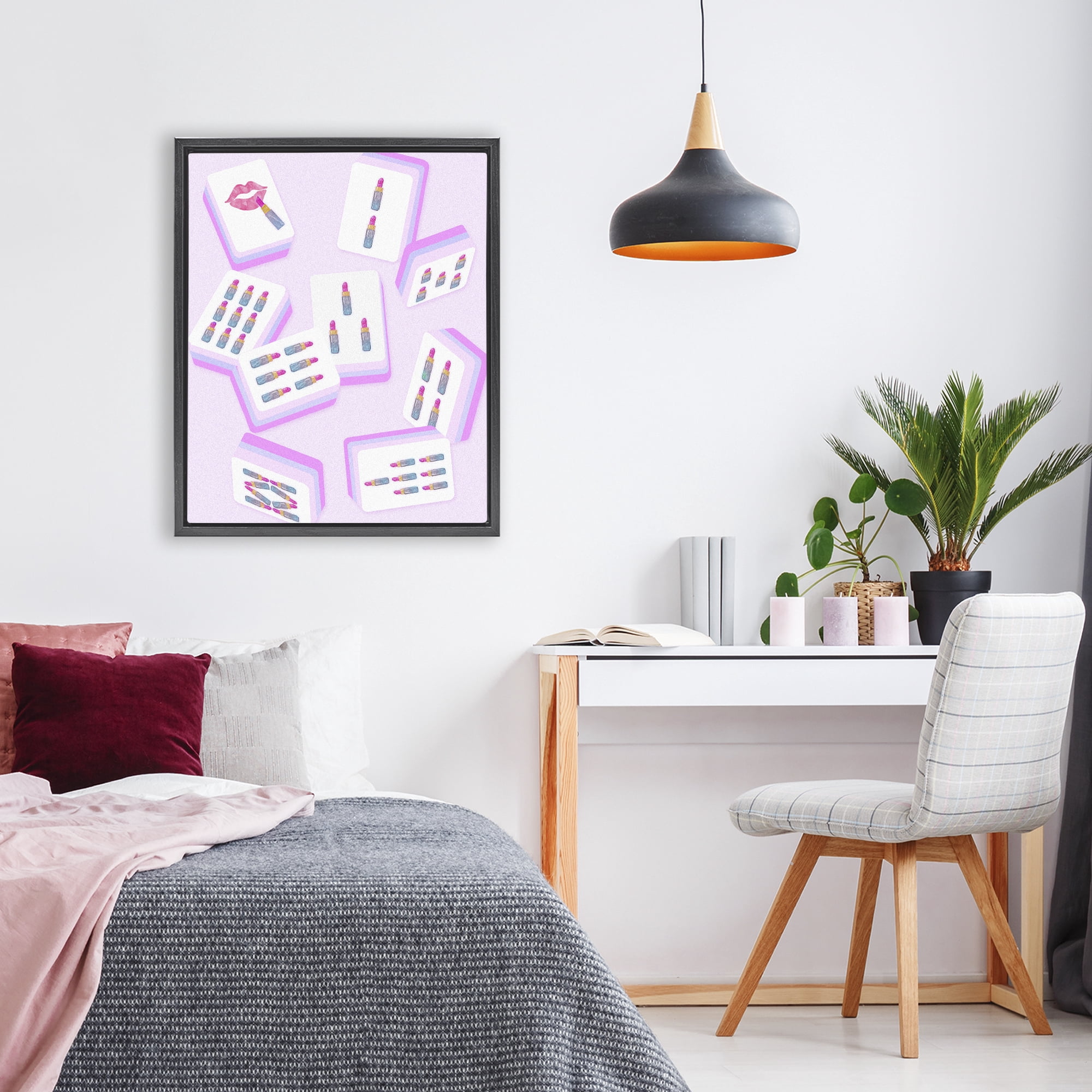 Stupell Industries Glam Lipstick Mahjong Tiles Black Framed Floater Canvas Wall Art, design by Ziwei Li