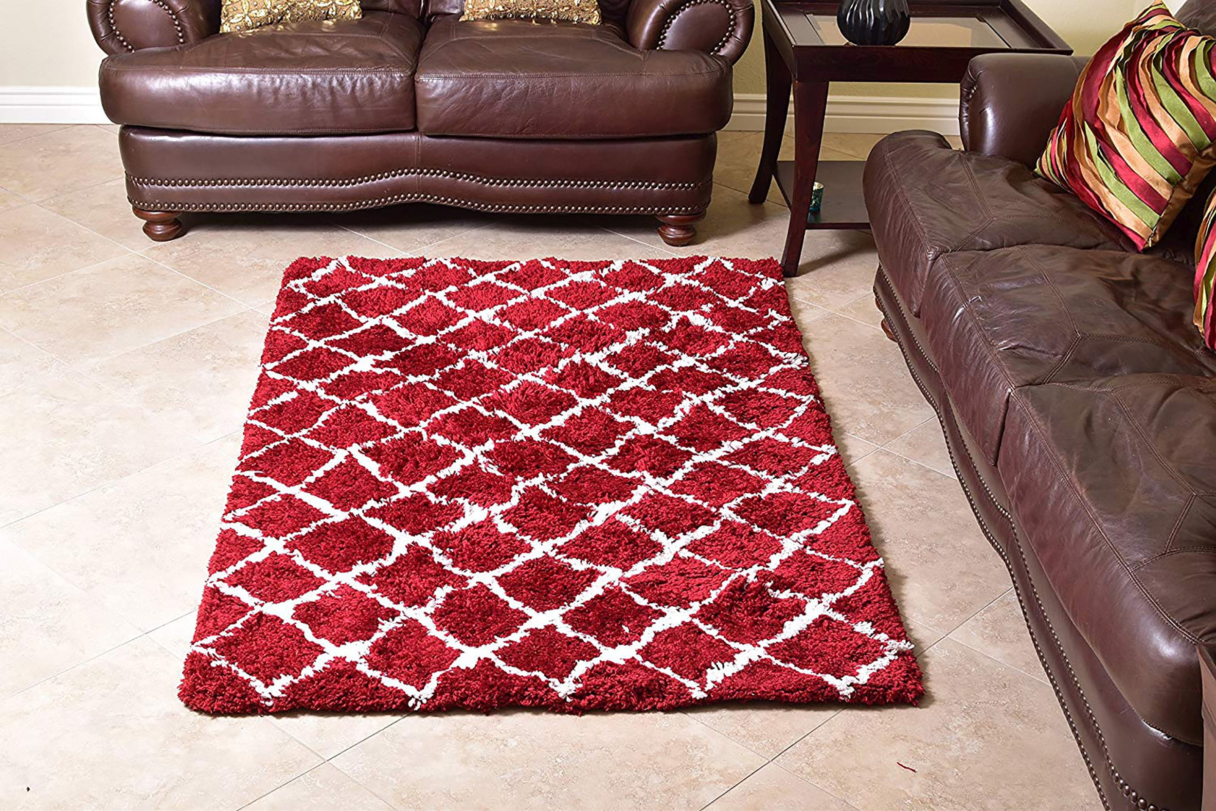 MystiqueDecors Shaggy 4 X 6 ft Maroon/Red & White Moroccan ...