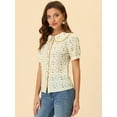 thumbnail image 5 of Allegra K Women's Floral Blouse Peter Pan Collar Lace Trim Button Down Shirt, 5 of 5