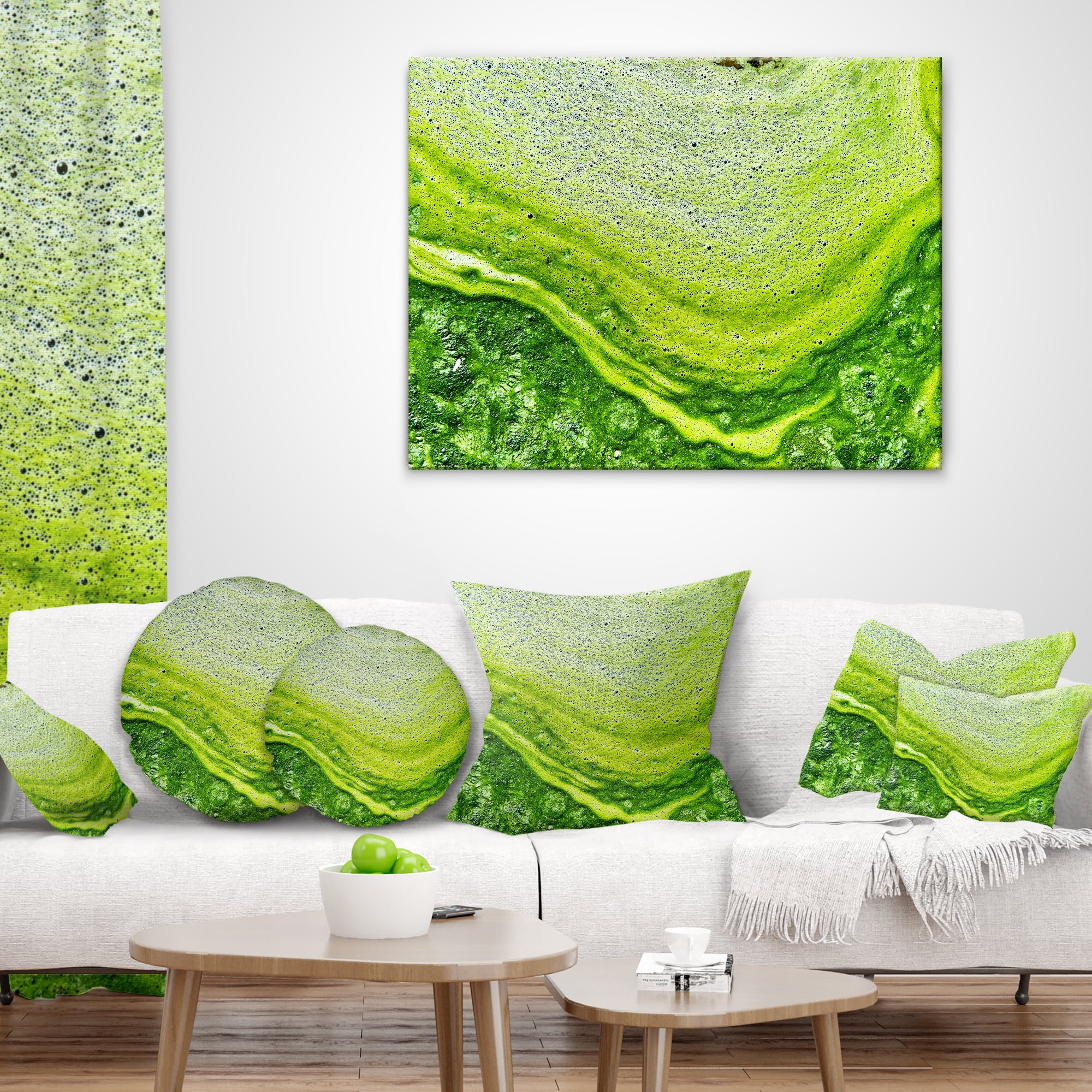 Designart Polluted Water With Algae in Green - Abstract Throw Pillow - 18x18