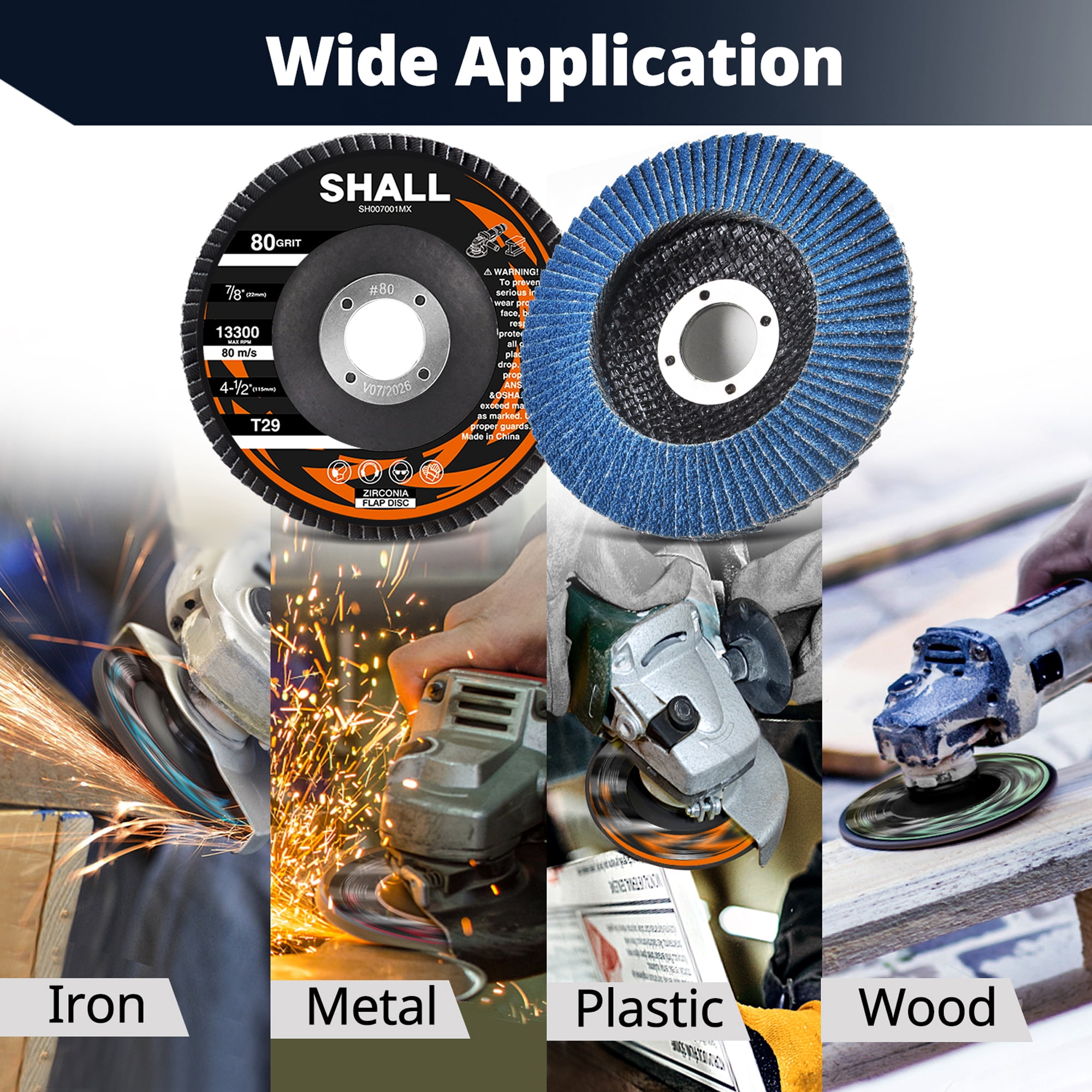 SHALL Flap Discs 4 1/2 for Angle Grinder Cutting Disc, Cut Off Wheels 4 1/2 inch, 24-Pack Flap Disc Zirconia Grinding Wheel