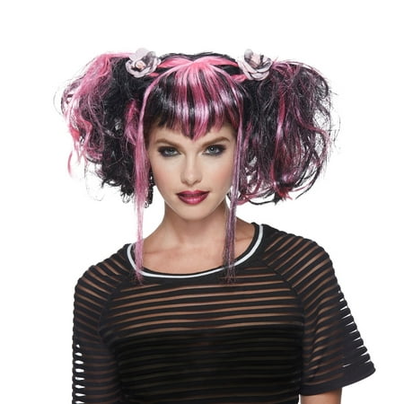 Black and Pink Bad Fairy Adult Halloween Wig