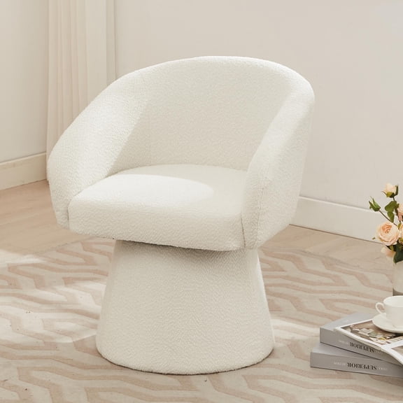 Modern 360° Swivel Accent Chair, Boucle Upholstered, Comfy Barrel Chair for Living Room, Bedroom Office, Cream White.