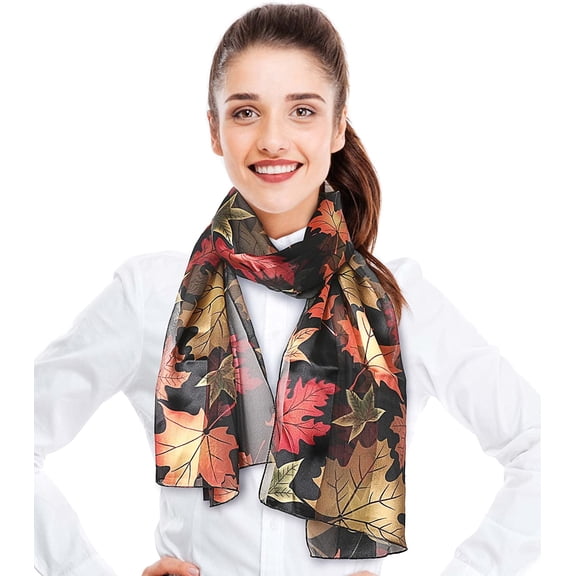 CBC Crown Women's Autumn Maple Fall Leaves Leaf Pattern 13" x 60" Silk Feeling Scarf