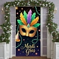 thumbnail image 3 of Golden Mask Mardi Gras Banner Colorful Feathers Carnival Display Purple Green Gold Beaded Decoration Festive Backdrop for Carnival Party Mardi Gras Celebration Festival Parade, 3 of 9
