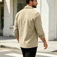 thumbnail image 4 of Solid Color Lapel Collar Shacket Jacket, Mens Loose Long Sleeve Button Front Top, Everyday Fall Casual Outerwear, 4 of 7