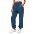 thumbnail image 3 of Women's Jogger Pants, Elastic Waist Solid Casual Pants with Side Pockets, Running Fitness Workout Wear, Womens Joggers | VerBelle,Navy XL, 3 of 8