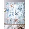 thumbnail image 4 of Summer Ocean Sheer Curtains 96 Inch Long 2 Panels, Blue Coral Starfish Jellyfish Teal Seaweed Light Filtering Rod Pocket Curtains, Sheer Voile Drapes for Living Room Bedroom, 52"x96", 4 of 8