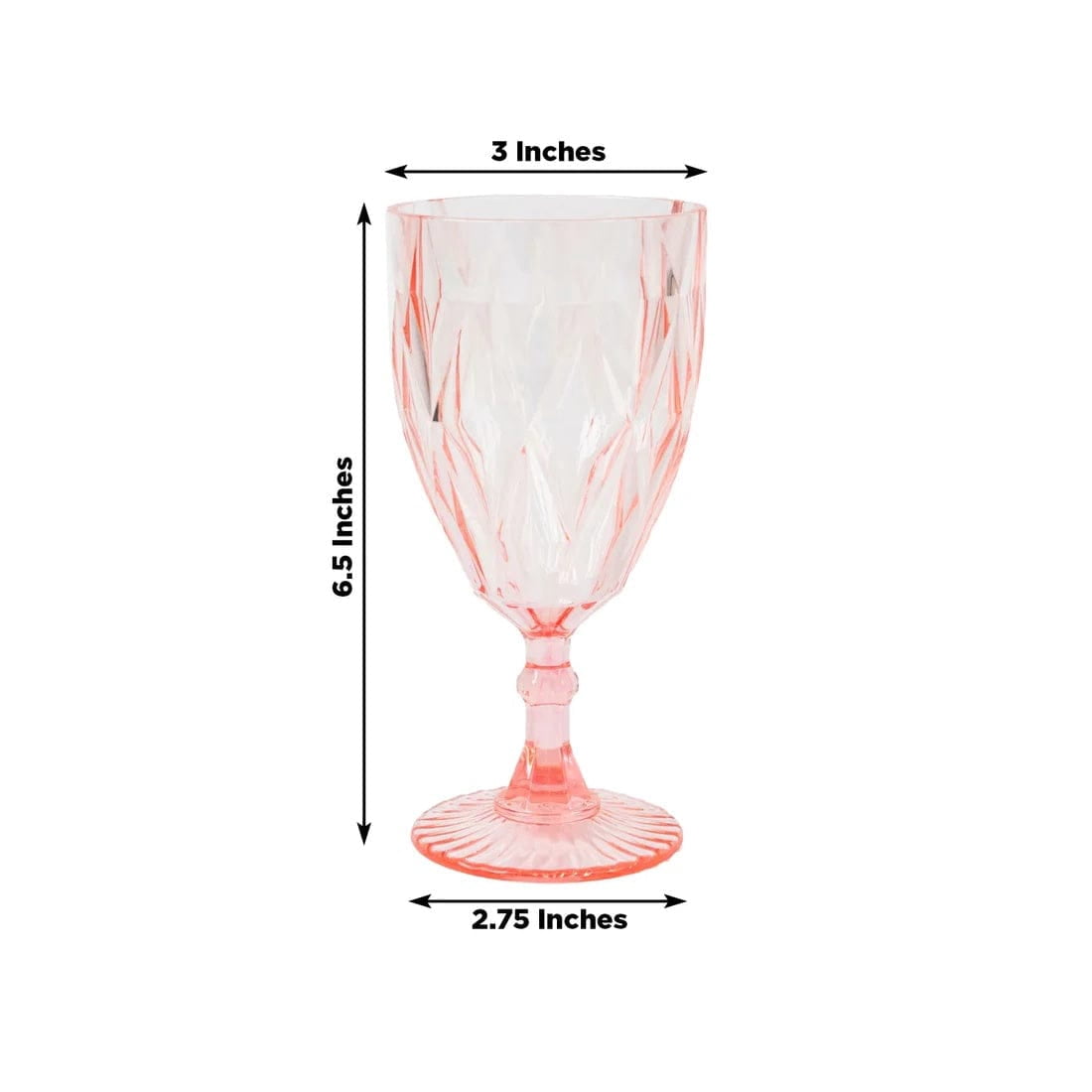 Balsa Circle 12 Blush 11oz Vintage Diamond Cut Plastic Wine Glasses Wedding Supplies