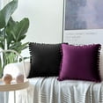 thumbnail image 6 of Pack of 2 Velvet Throw Pillow Covers Pompom Decorative Pillowcases Solid Soft Cushion Covers with Poms Square for Couch Sofa Bedroom Car 18x18inch Dark Green, 6 of 6