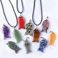 thumbnail image 2 of HOOUN 10pcs Quartz Fish Pendants Necklace Reiki Healing Amulet Energy Jewelry Marking-Rose quartz, 2 of 8