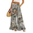 thumbnail image 3 of Camo Print Palazzo Pants for Women, High Waist Drawstring Wide Leg Trousers - Summer Flowy Ruffle Hem Lounge Bottoms Earthy Yellow XL, 3 of 7