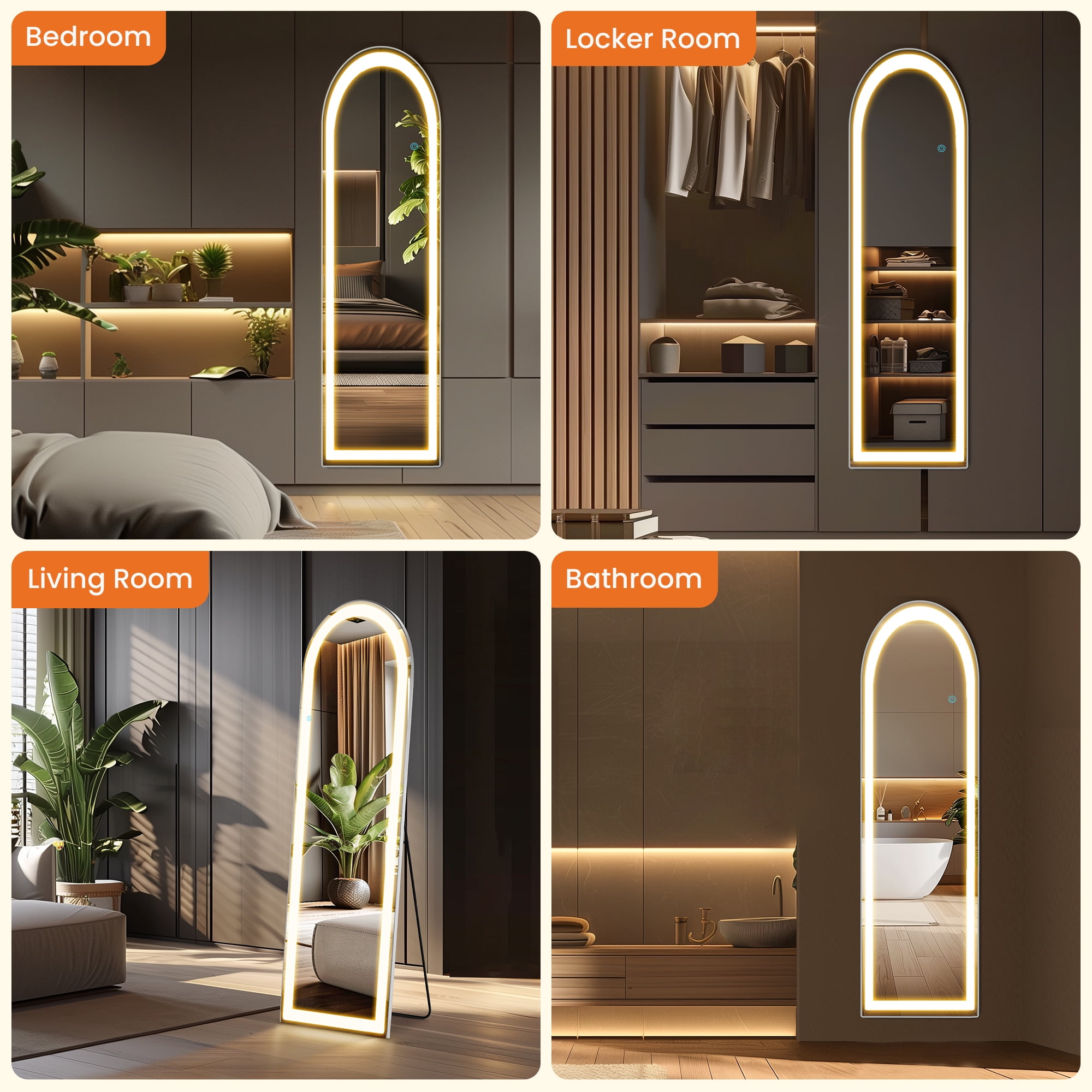 MAYEERTY 64"x21" LED Full Length Mirror, Floor Standing Mirror with Stand, Wall Mounted Hanging