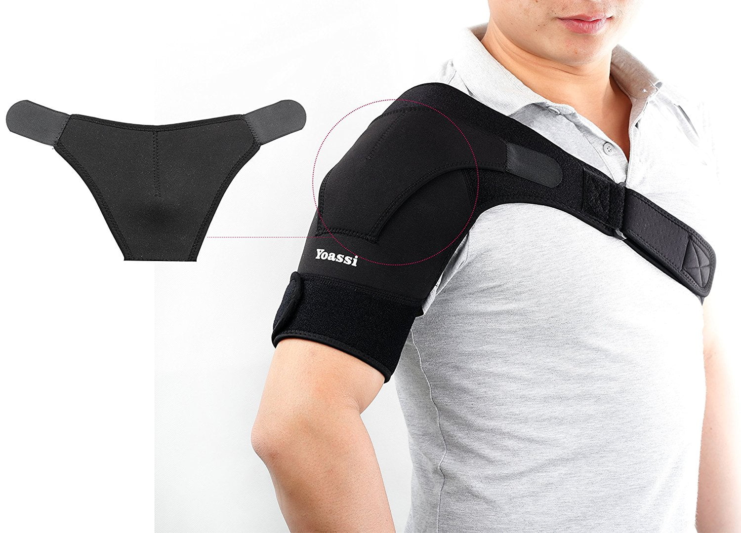 Yoassi Shoulder Support Brace for Rotator Cuff Adjustable Therapy Compression Stretch Band Wrap