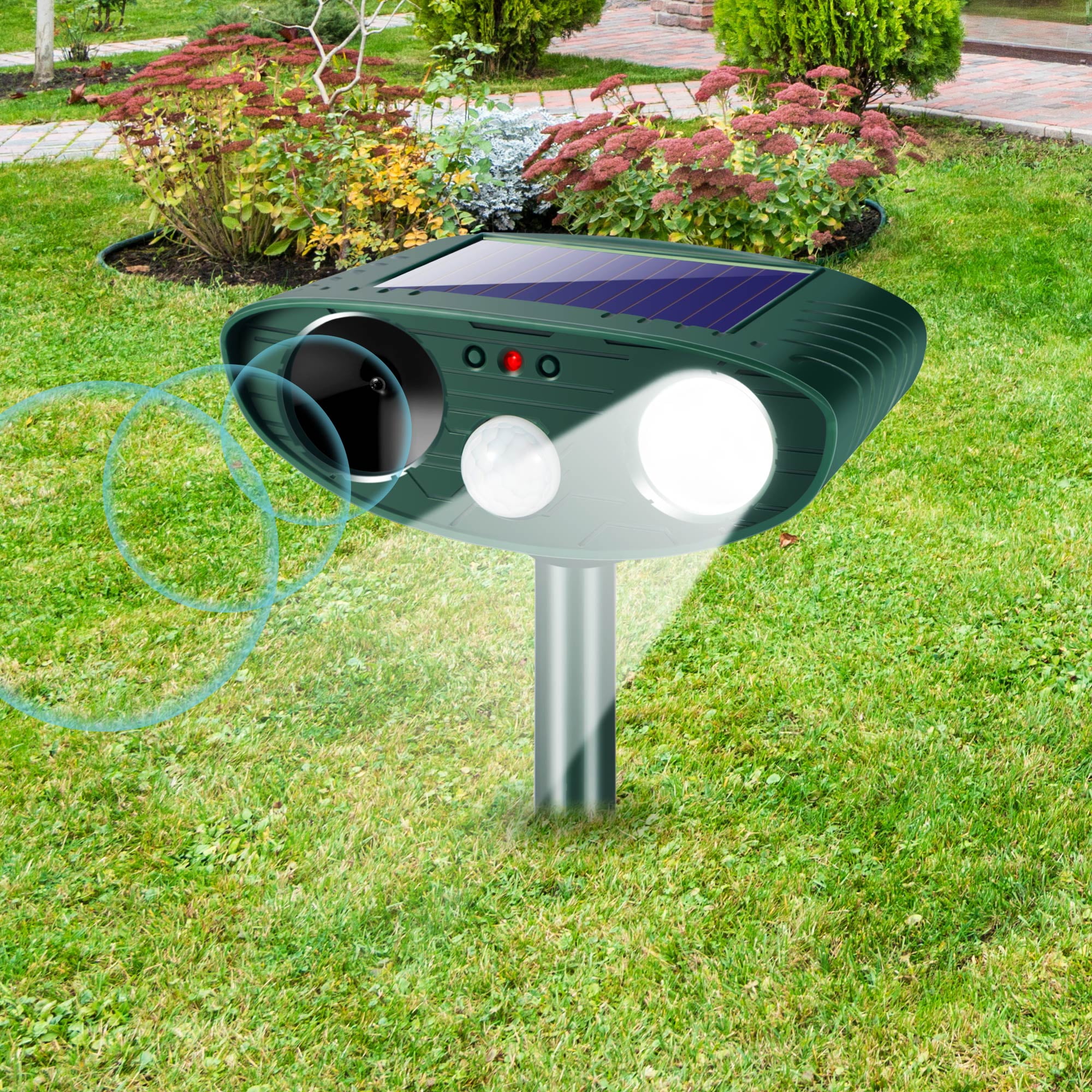 Onemayship Ultrasonic Solar Cat Deterrent Motion Sensor, LED Light Waterproof Outdoor Animal Repellent (2 Pack)