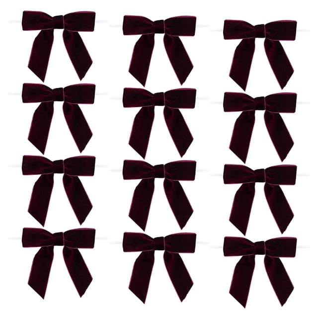 C Christmas Magic Wand Velvet Bow Ribbon Decoration Set 12 Pieces For Tree Gift Wrapping Party Decor Dark Red Color