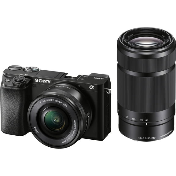 Restored Sony Alpha A6100 Mirrorless Camera with 16-50mm and 55-210mm Zoom Lenses, ILCE6100Y/B, Black (Refurbished)