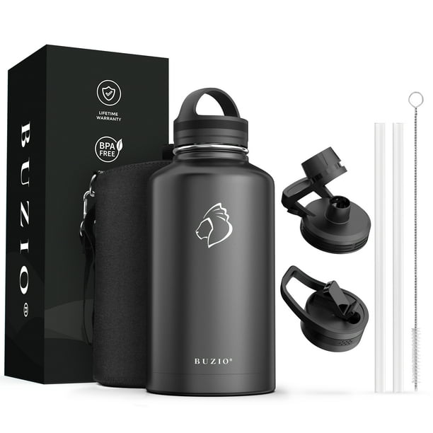 BUZIO 64 oz Insulated Water Bottle with Straw, Stainless Steel Water Bottles, Black Walmart