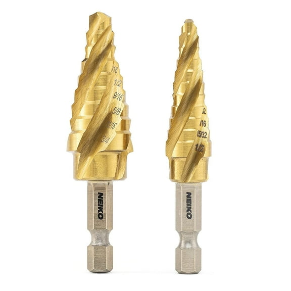 NEIKO 10172A Step Drill Bits with 4-Flute Spiral-Grooved Design Step Bit &1/4-Inch Hex Shanks, Step Drill Bit Set for Metal, Quick-Change Step Up Drill Bit for Metal, Unibit Step Drill Bit Metal