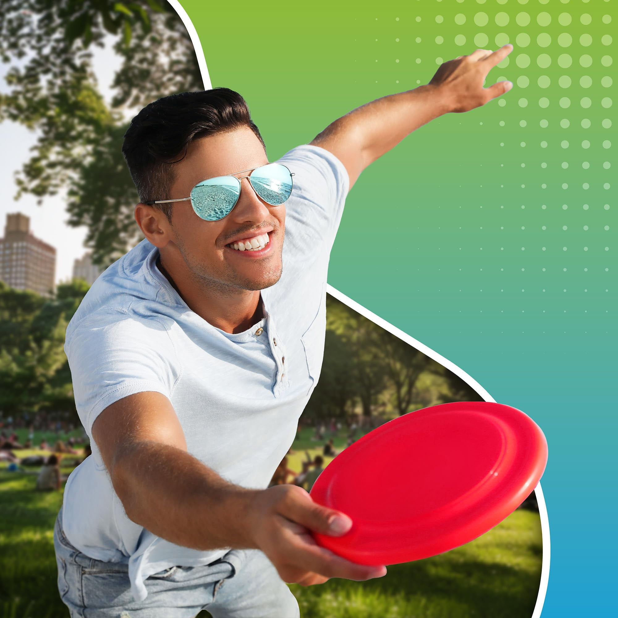 Windy City Novelties High-Flying Excitement: 12 Pack, 10 Inch Assorted Color Flying Discs (Blue, Red, White, Yellow) - Perfect Backyard Games, Sports, Summer Beach, 4th of July Party Essential