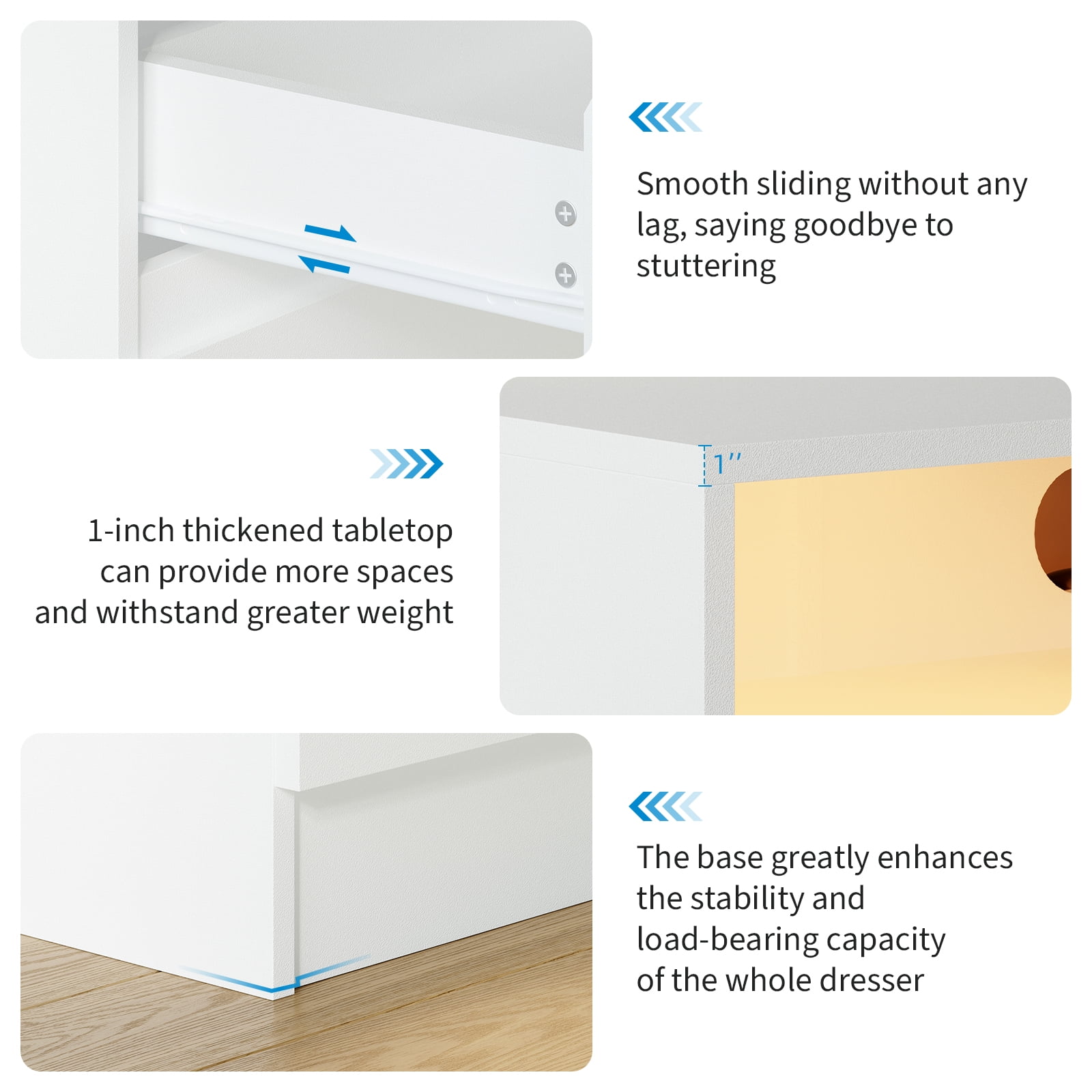 Modern Wide 4 Drawer Dresser with LED Lights & USB Charging Station – Bedroom, Living Room Storage Cabinet – Ample Space, Power Outlet – Accent Chest of Drawers
