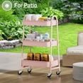 thumbnail image 7 of TINKLE WELL Multi-Purpose Rolling Utility Cart, 3-Shelf Duty Metal Organizer with Locking Wheels and Handle, Mobile Storage for Home Kitchen, Bathroom & Office, Pink, 7 of 7
