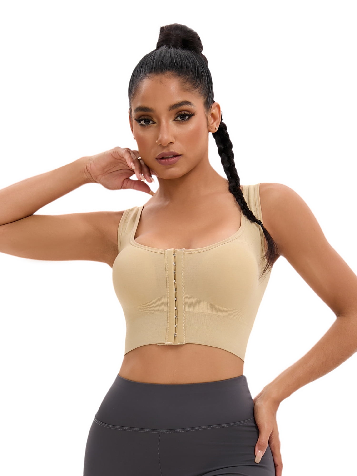 DARING DIVA Full Support Sports Bras Workout Wirefree Comfortable Bra M Beige