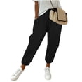 thumbnail image 3 of Women's Cotton Spandex Straight Leg Pants, Elastic Waist Drawstring Mid Waisted Pants, Solid Color Casual Pants with Pockets, Business Casual Lounge Pants for Women, Womens, 3 of 8