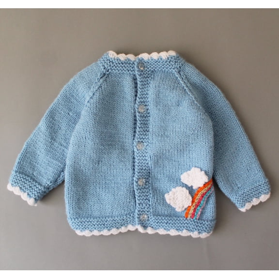 Woonie Hand Knitted Cloud and Rainbow Applique Cardigan for Kids