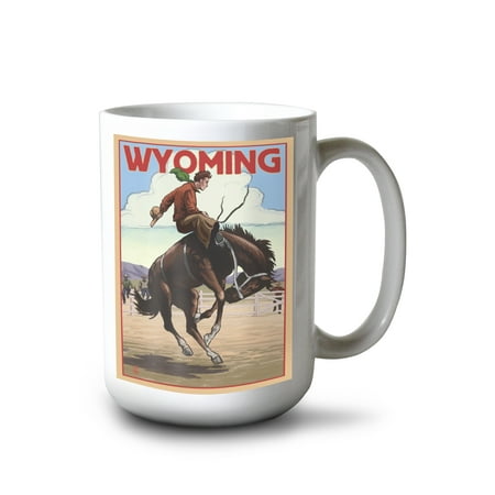 

15 fl oz Ceramic Mug Wyoming Cowboy and Bronco Scene Dishwasher & Microwave Safe