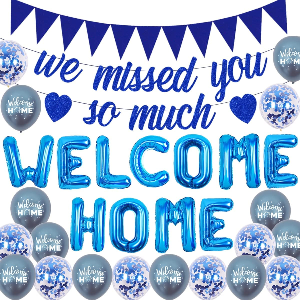 Welcome Back Banner, Welcome Home Sign Banner, Homecoming Day, Back to  School, Retirement Party Decoration Bunting Supplies, Glittery Blue