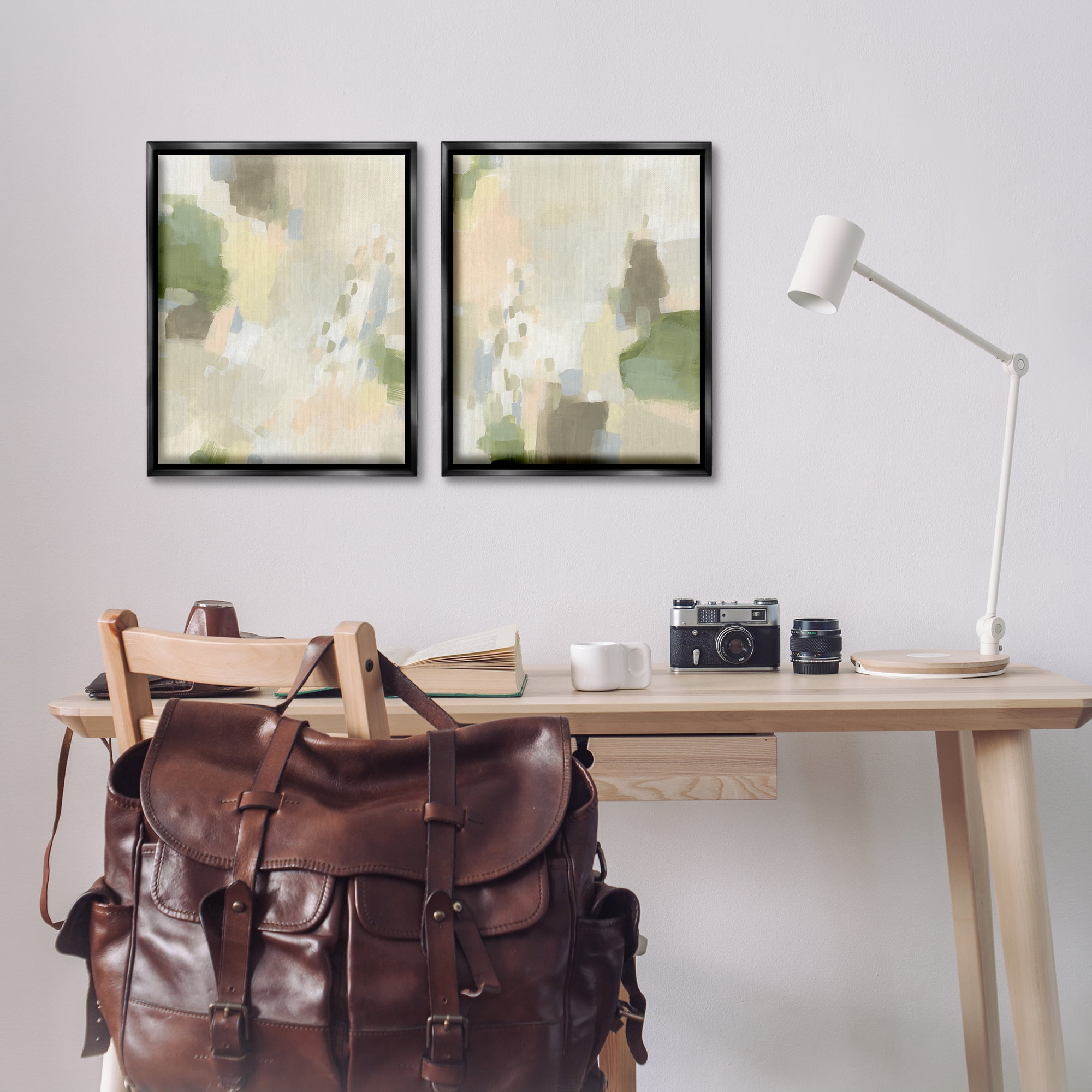 Stupell Industries Beige Abstract with Speckles Abstract Painting Black Floater Framed Canvas Art Print Wall Art, 17 x 21, Set of 2
