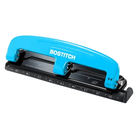 Bostitch EZ Squeeze 3 Hole Punch, 12 Sheet Capacity, Blue, Metal Construction
