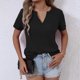 thumbnail image 5 of Mujeres de Verano Tops Nuevo Color Sólido Cuello en V Manga Corta con una Hendidura en el Doblado, Poliéster, 5 of 8
