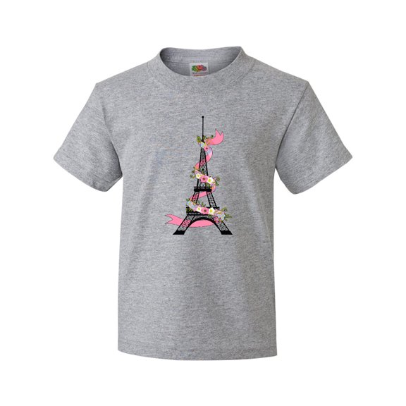Inktastic Eiffel Tower in Paris with Flowers and Pink Banner Youth T-Shirt