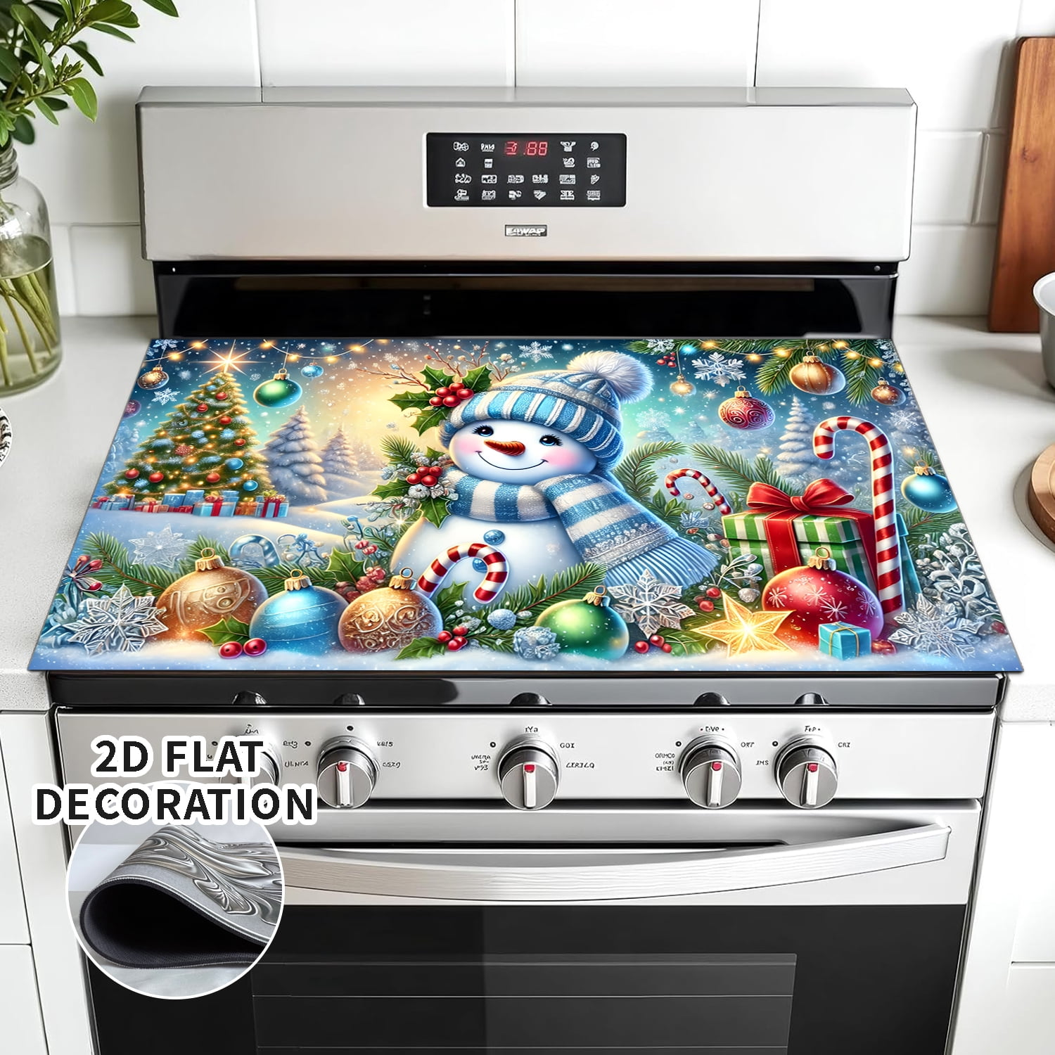 Christmas Stove Top Covers, Blue Snowman Stove Top Cover for Electric, Anti-Slip Waterproof Mat for Glass Stove Top Protector Heat Resistant Square Pad Multipurpose Foldable Cooktop Cover 28x20in 1pc