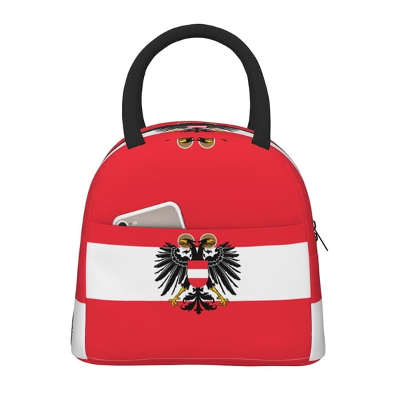 Insulated Lunch Tote Bag Austrian Flag Lunch Bag for Women Men Black