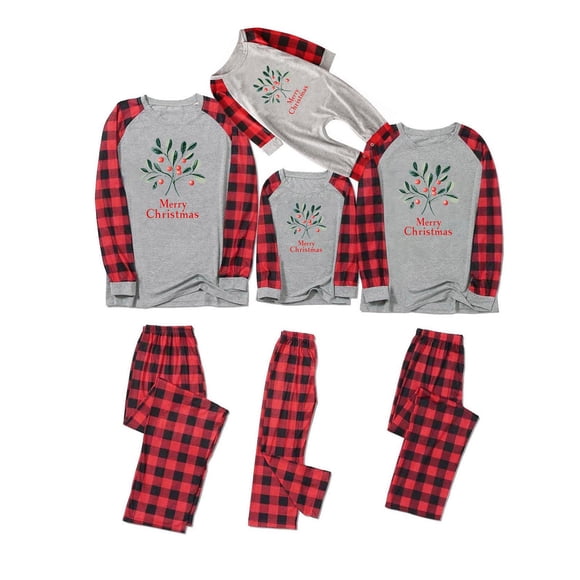 Cameland Christmas Family Pajamas Matching Set, Parent-child Long Sleeve Letters Print T-shirt with Plaid Pants Sleepwear Loungewear for Women Men Kids Baby Holiday Outfits