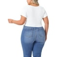 thumbnail image 3 of Agnes Orinda Women's Plus Size Top Basic Square Neck Short Sleeve Curved Hem Slim Fitted Casual Crop Blouses 1X White, 3 of 5