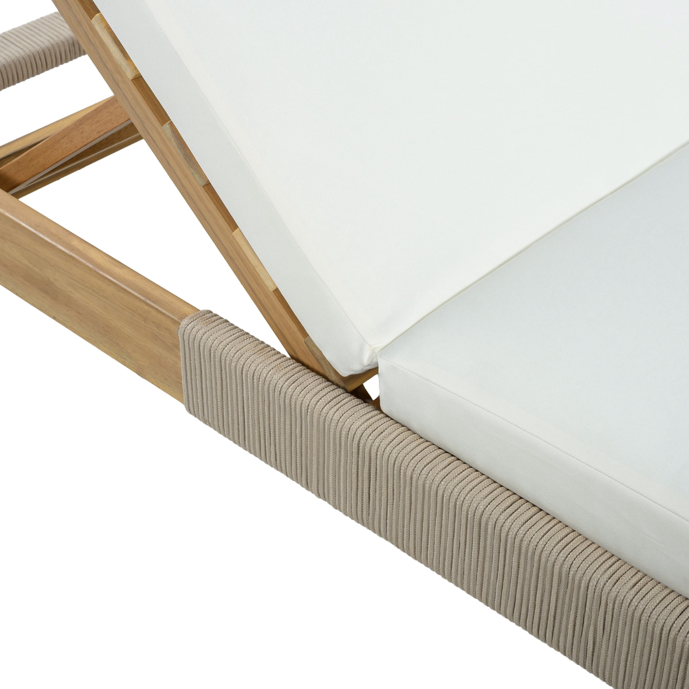 Christopher Knight Home Outdoor Acacia Wood Chaise Lounge with Rope Accents and Cushion, Light Teak+Cream, Set of 2