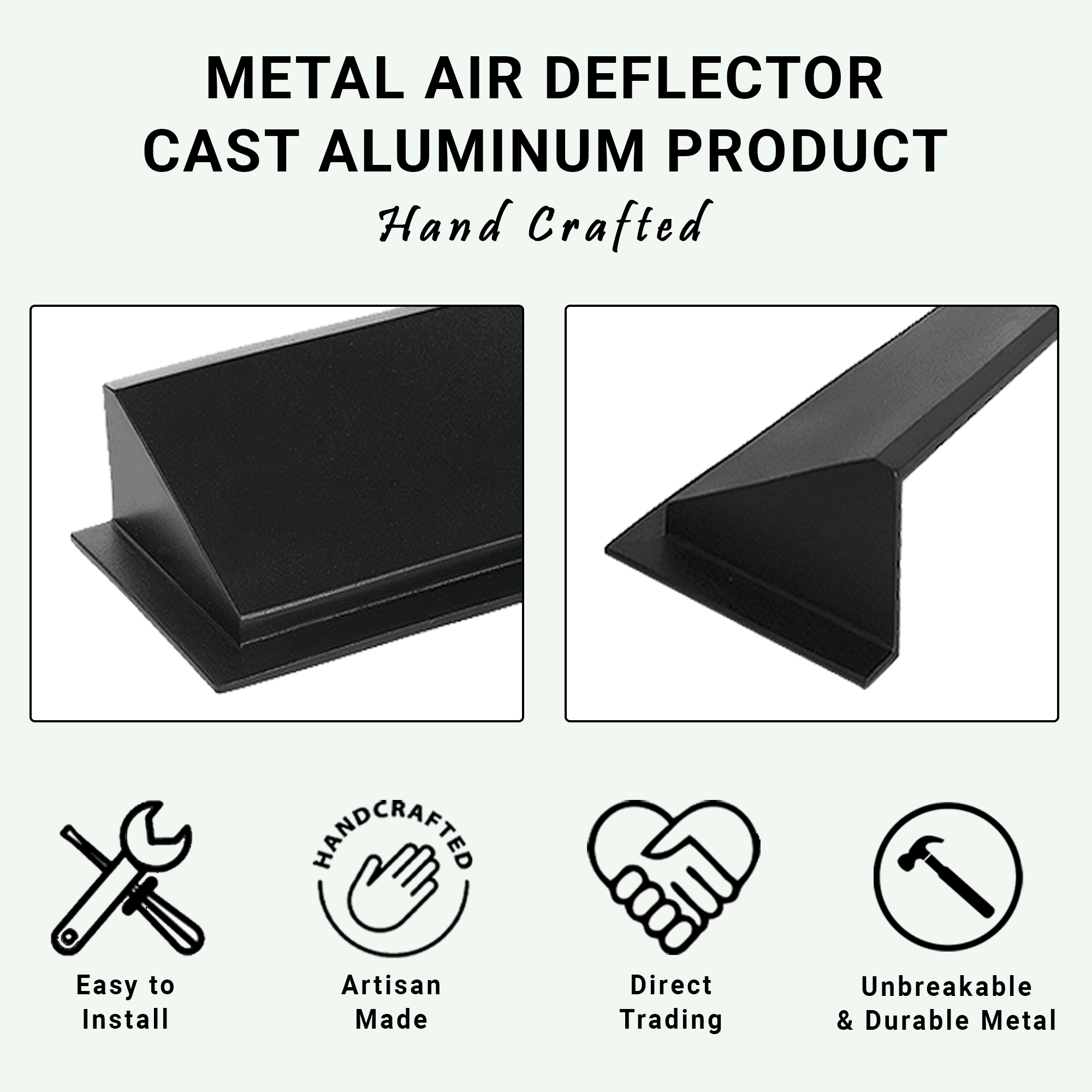 Solid Metal Deflector 4"x14" Unbreakable Cast Aluminum | Air & Heat Diverter