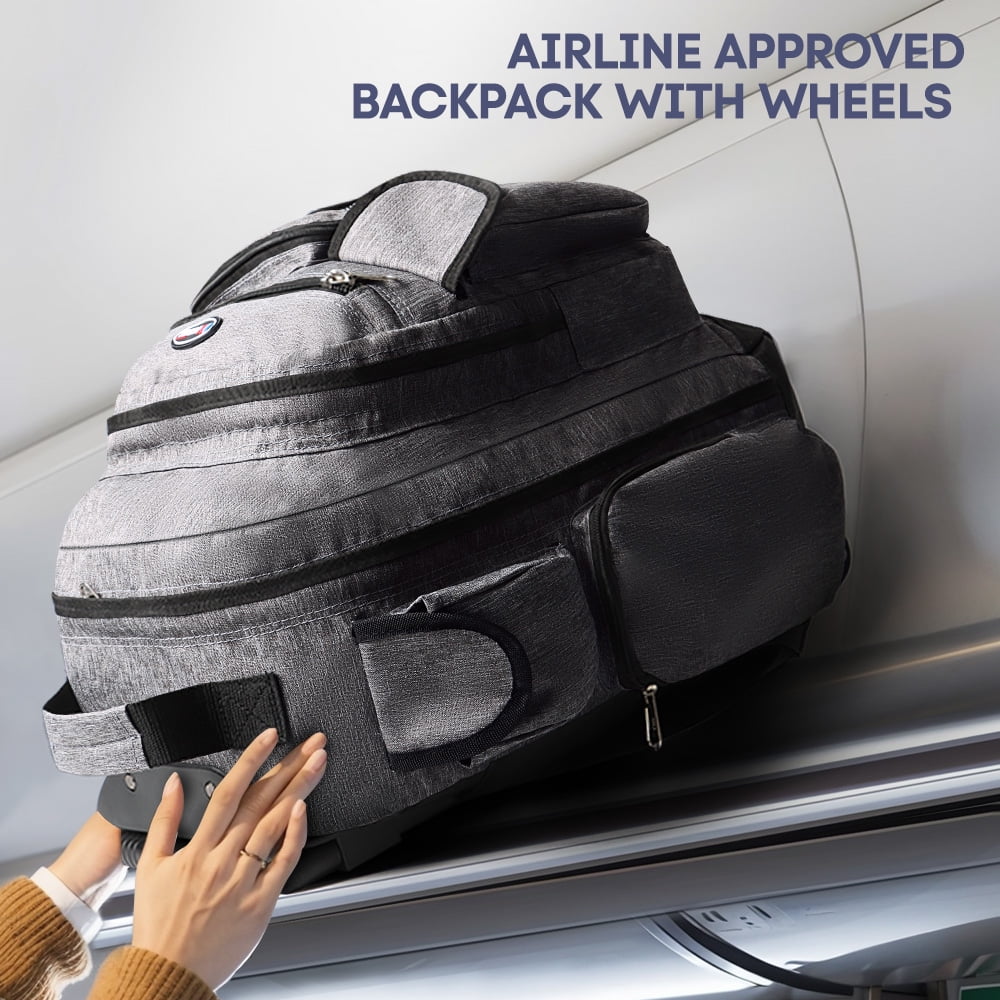 20" Rolling Backpack for Women Men,2 in 1 Carry On Travel Backpack with Wheels & Telescopic Handle for Work, Weekend, School & Short Trips, Grey, JH2560
