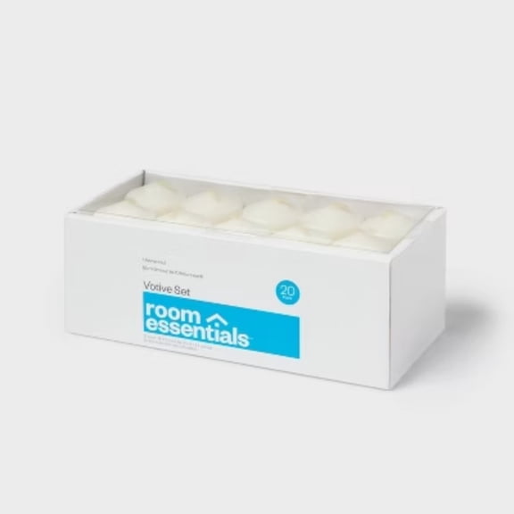 20pc Unscented Votive Set White - Room Essentials: Paraffin Wax, 10hr Burn Time, 20 ct