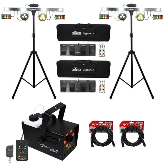 (2) Chauvet GigBar 2.0 DMX LED 4-In-1 Light FX Bars w/Stands Fogger DMX Cables